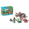 PLAYMOBIL 71821 Triceratopo con cucciolo ed esploratore, Dinos, 29 pezzi, dai 4 anni in su