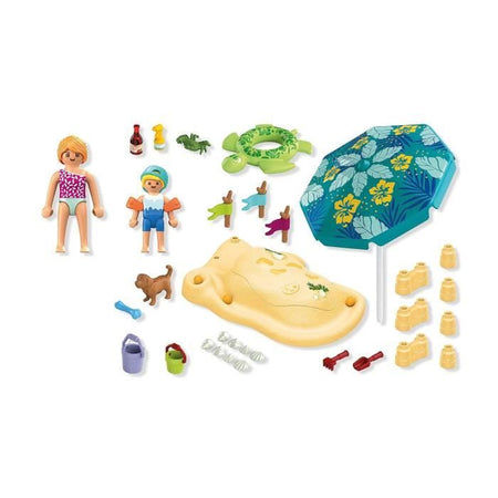 Playmobil 71906 Famiglia che gioca nella sabbia in spiaggia, vacanze al mare
