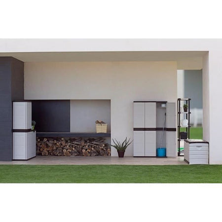 TITANIO PLASTIKEN Armadio con 2 ante e ripiani L70 x P44 x H176 cm Gamma Beige e Nero TITANIO Interno / Esterno