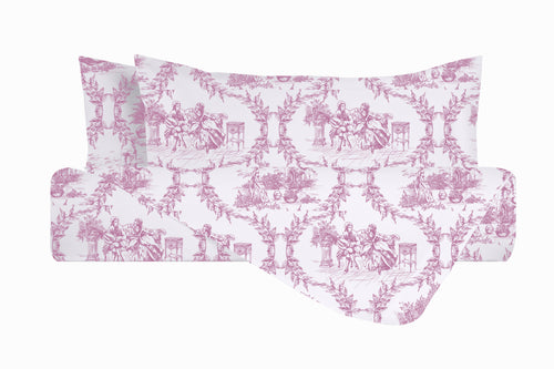 Set Copripiumino federe parure Copripiumino Stampa Digitale 100% Cotone, Made in Italy TOILE DE JOUY BORGOGNA