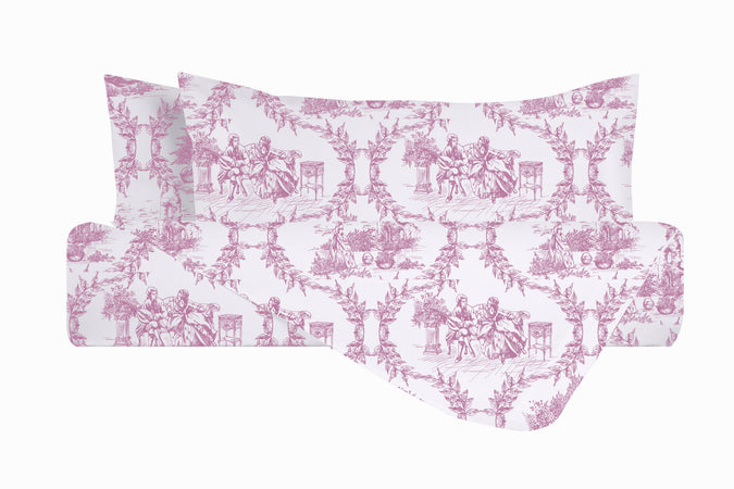 Set Copripiumino federe parure Copripiumino Stampa Digitale 100% Cotone, Made in Italy TOILE DE JOUY BORGOGNA