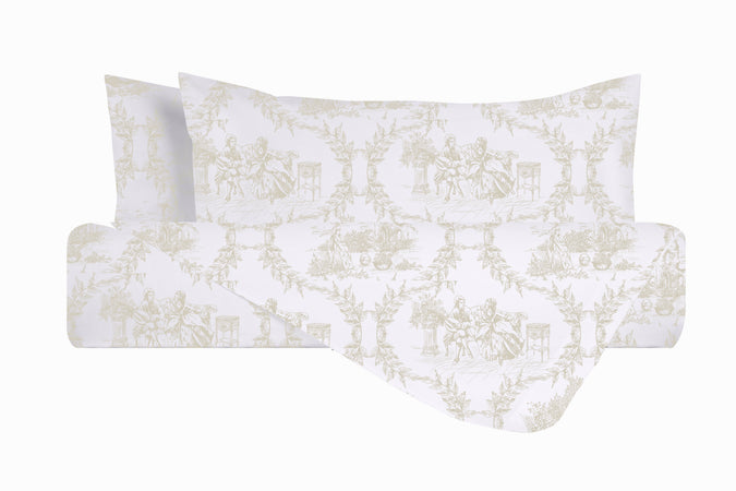 Set Copripiumino federe parure Copripiumino Stampa Digitale 100% Cotone, Made in Italy TOILE DE JOUY CAMARGUE