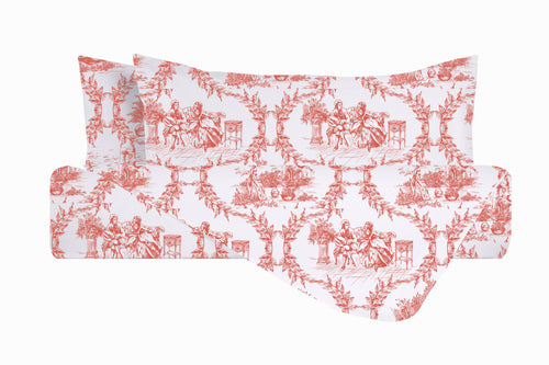 Set Copripiumino federe parure Copripiumino Stampa Digitale 100% Cotone, Made in Italy TOILE DE JOUY MALDIVE