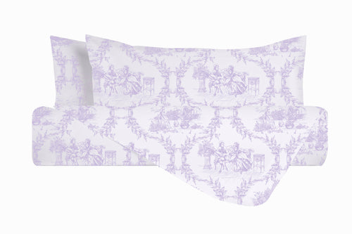 Set Copripiumino federe parure Copripiumino Stampa Digitale 100% Cotone, Made in Italy TOILE DE JOUY VIOLETTA