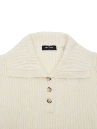 Gran Sasso Maglia Collo Polo Bianca a Coste Inglesi da donna