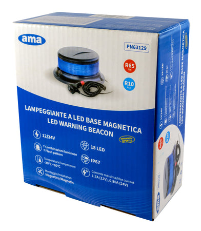 Lampeggiante a led blu 12-24V base magnetica