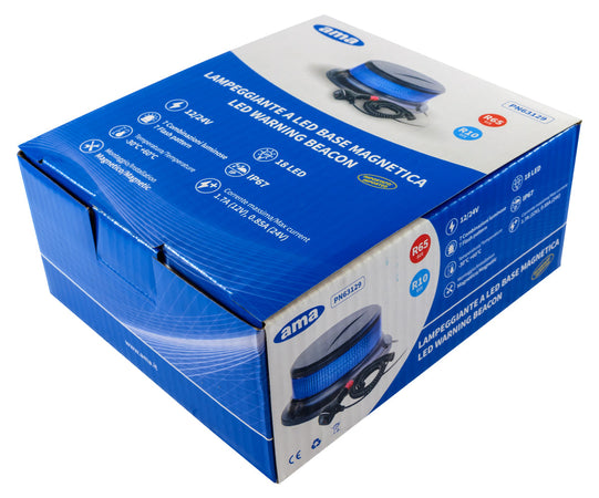 Lampeggiante a led blu 12-24V base magnetica