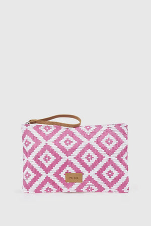 Pochette mare in paglia stampa rombi | Verde Fashion