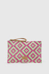 Pochette mare in paglia stampa rombi | Verde Fashion