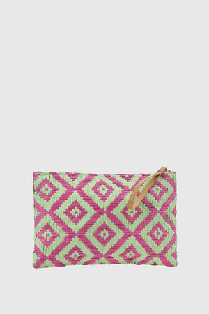 Pochette mare in paglia stampa rombi | Verde Fashion