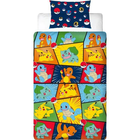 Set letto reversibile - POKEMON - Starter & Poké-ball - Microfibra - 1 copripiumino 140 x 200 cm + 1 federa 63 x 63 cm