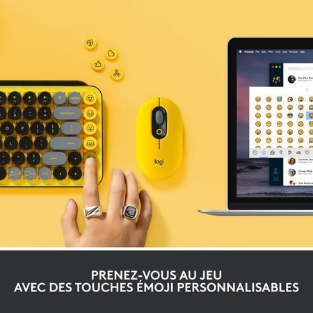 Tastiera wireless Logitech - Tasti POP meccanici con tasti Emoji personalizzabili, Bluetooth o USB, design compatto e durevole - Giallo