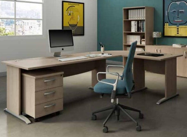 Scrivania angolare con cassettiera in melaminico da ufficio operativo cm. 240x160x73h