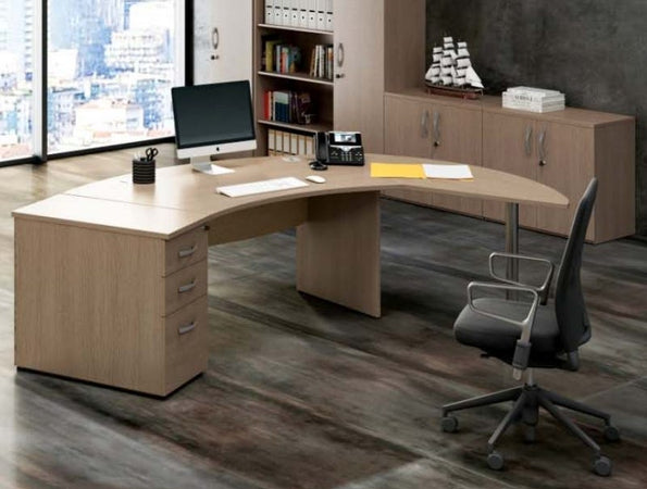 Postazione di lavoro per ufficio direzionale con scrivania e cassettiera colore rovere cm. 263x169x73h