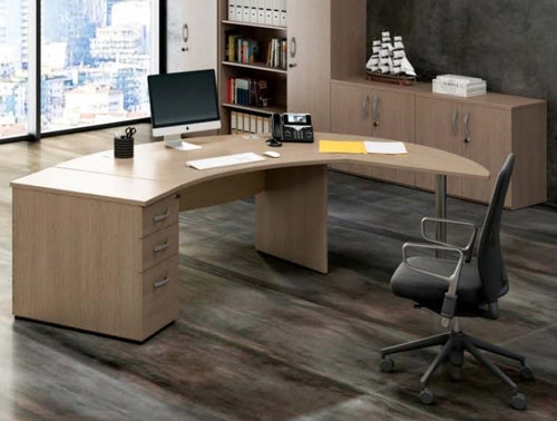 Postazione di lavoro per ufficio direzionale con scrivania e cassettiera colore rovere cm. 263x169x73h