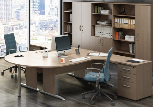 Postazione lavoro con scrivanie e cassettiere da ufficio cm. 230x328x73h