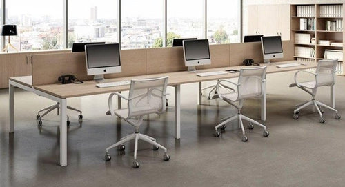 Postazione lavoro lineare con scrivanie in melaminico per 6 persone cm. 360x168x73h