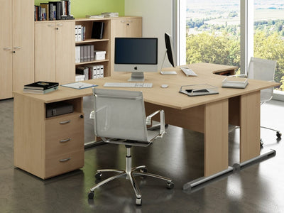 Postazione lavoro con scrivanie in melaminico verniciato e cassettiere cm. 160x286x72h