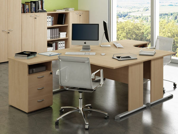 Postazione lavoro con scrivanie in melaminico verniciato e cassettiere cm. 160x286x72h