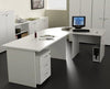 Postazione lavoro in melaminico con scrivanie e cassettiera cm. 220x220x72h
