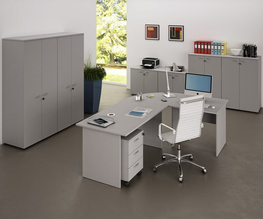 Scrivania ad angolo con supporto metallico per ufficio operativo cm. 240x160x72h