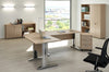 Scrivania angolare in melaminico con gambe metalliche e cassettiera cm. 220x160x72h