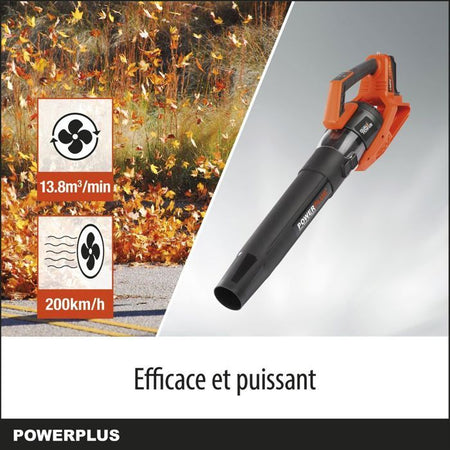 Doppio soffiatore di alimentazione di powdpg7526 - fogli batteria da 40 V, foglie, 200 km/h, senza batteria o caricabatterie