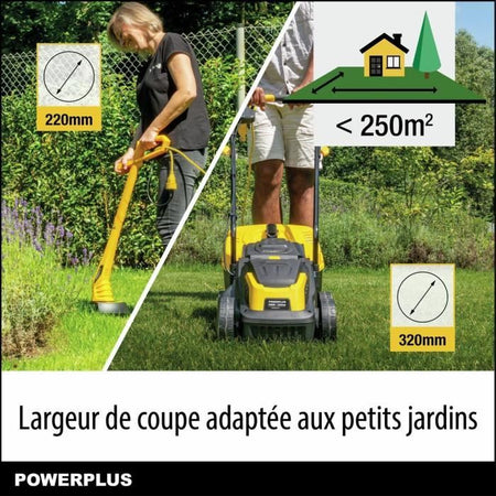 Cortadora de césped eléctrica y bordeadora - POWERPLUS - POWXG62205T - Cortadora de césped de 1300 W y 32 mm de diámetro - Bordeadora de 250 W y 220 mm de diámetro