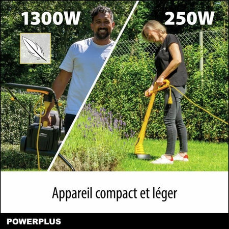 Cortadora de césped eléctrica y bordeadora - POWERPLUS - POWXG62205T - Cortadora de césped de 1300 W y 32 mm de diámetro - Bordeadora de 250 W y 220 mm de diámetro