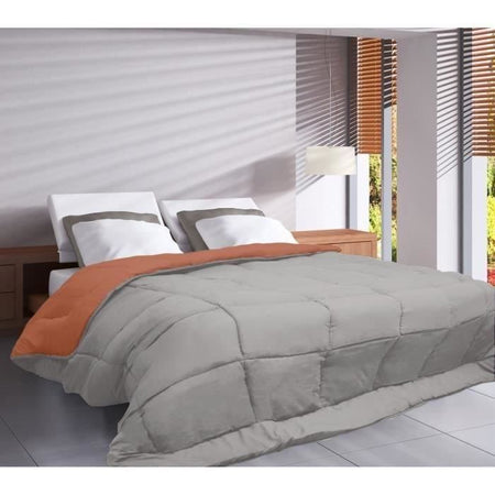POYET MOTTE Piumino in microfibra 400g / m CALGARY - 220 x 240 cm - Grigio ghiaia e marrone Gimgember
