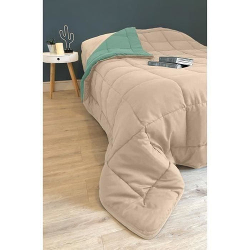 POYET MOTTE Trapunta microfibra 400g / m CALGARY - 220 x 240 cm - Grigio ghiaia e Lago verde
