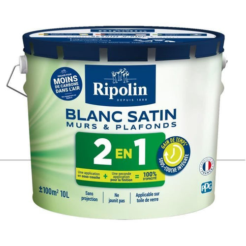 RIPOLIN Pittura bianca per pareti e soffitti con sottofondo integrato - Bianco satinato - 10 L