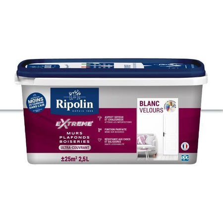 Pittura estrema per pareti e soffitti - Bianco velluto - RIPOLIN - 2,5 L