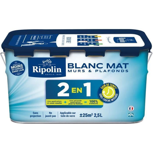Pittura per pareti e soffitti 2 in 1 - Bianco opaco - RIPOLIN - 2,5 L