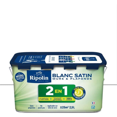 Pittura per pareti e soffitti 2 in 1 - Bianco satinato - RIPOLIN - 2,5 L