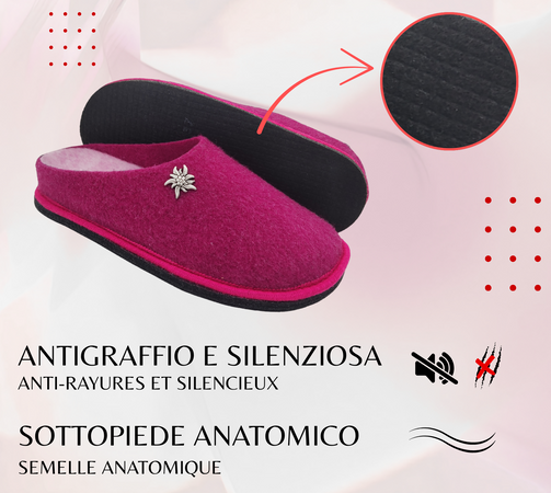 Primo Calzature Ciabatte Donna ValGardena Pantofole Invernali da Casa in Lana, Suola in Feltro con Plantare Estraibile