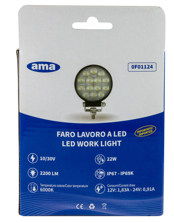 Faro da lavoro 14 LED OSRAM ad ampio raggio freddo 22W IP67 IP69K Confezione da 1pz (7)