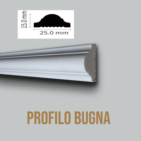Profilo BUGNA per boiserie in Polimeri Bianco RAL 9016 verniciabile 25X15mm (Prezzo al metro)