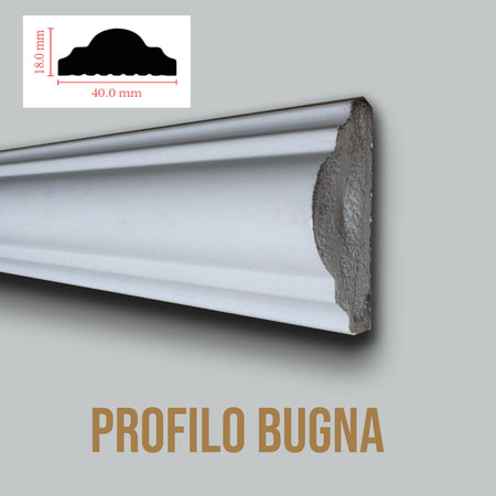 Profilo BUGNA per boiserie in Polimeri Bianco RAL 9016 verniciabile 40X18mm (Prezzo al metro)
