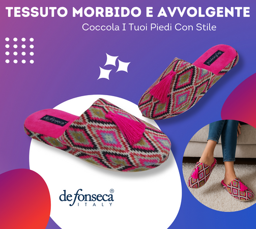 de fonseca Sissy Ciabatte Artistiche da Donna, Pantofole in Cotone, Slippers Comode e Lavabili per Casa