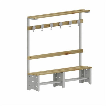 Panca spogliatoio metallico e legno naturale con appendiabiti cm. 200