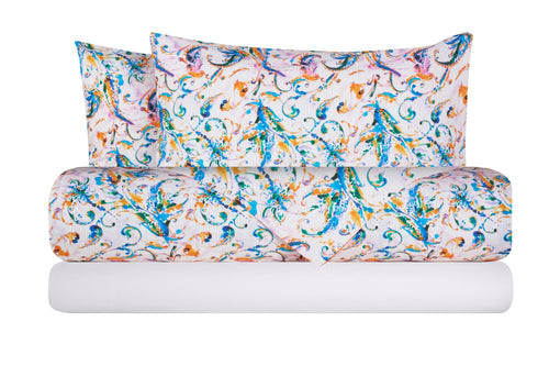 Completo letto lenzuola federe stampa digitale 100% cotone, made in italy PAISLEY MULTICOLOR