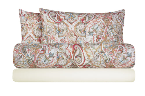 Completo letto lenzuola federe stampa digitale 100% cotone, made in italy PAISLEY DORATO