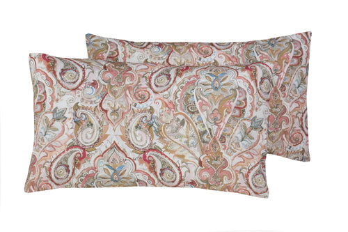 Set 2 federe coppia di federe stampa digitale 100% cotone, Made in Italy PAISLEY DORATO