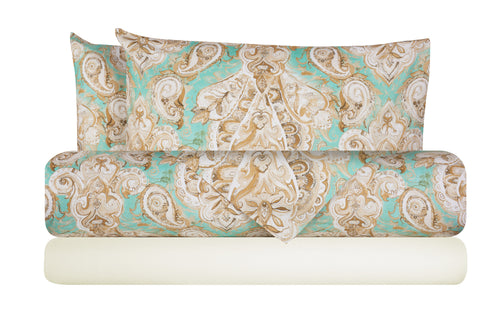 Completo letto lenzuola federe stampa digitale 100% cotone, made in italy PAISLEY VERDE