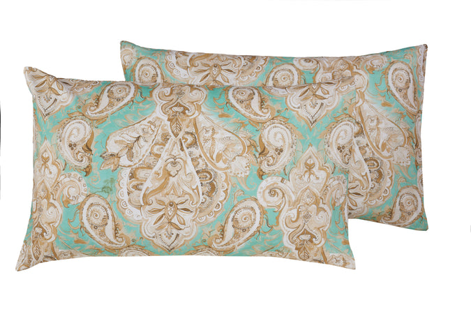 Completo letto lenzuola federe stampa digitale 100% cotone, made in italy PAISLEY VERDE