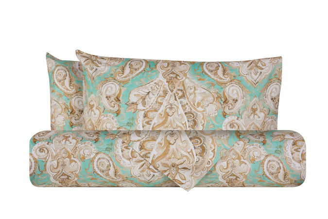 Set Copripiumino federe parure Copripiumino Stampa Digitale 100% Cotone, Made in Italy PAISLEY VERDE