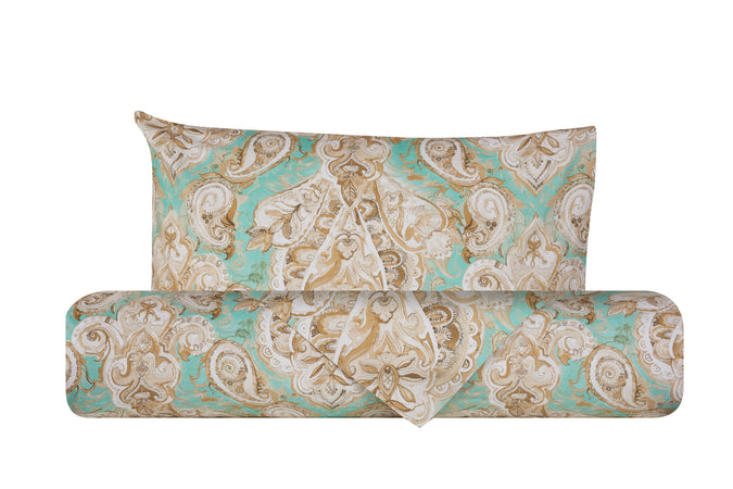 Set Copripiumino federe parure Copripiumino Stampa Digitale 100% Cotone, Made in Italy PAISLEY VERDE