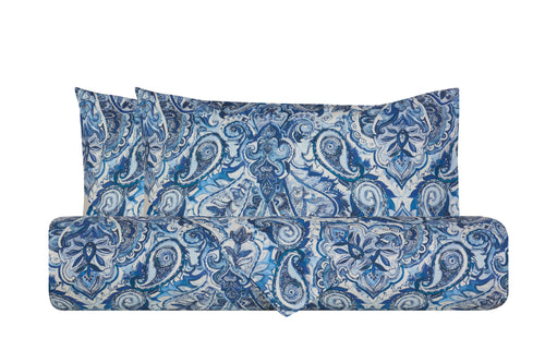 Set Copripiumino federe parure Copripiumino Stampa Digitale 100% Cotone, Made in Italy PAISLEY AZZURRO