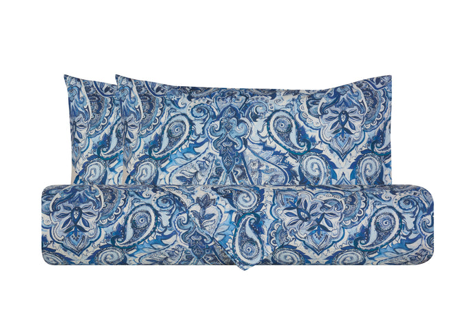 Set Copripiumino federe parure Copripiumino Stampa Digitale 100% Cotone, Made in Italy PAISLEY AZZURRO